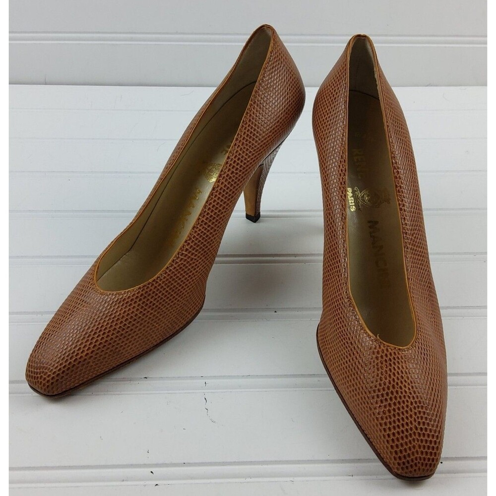 Rene Mancini Paris Women's Snake Embossed Pumps Heels Brown Size 36